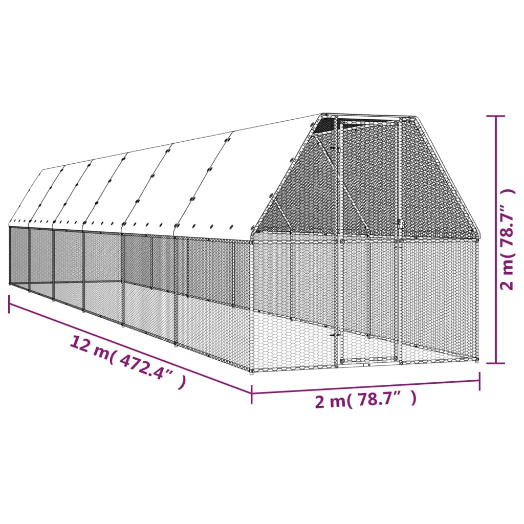 NNEVL Outdoor Chicken Cage 2x12x2 m Galvanised Steel