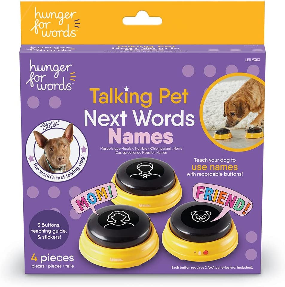 Talking Pet Next Words Names - 3Pc Dog Talking Recordable Button Set, Dog Buttons for Communication | Games & Stuff for Dogs