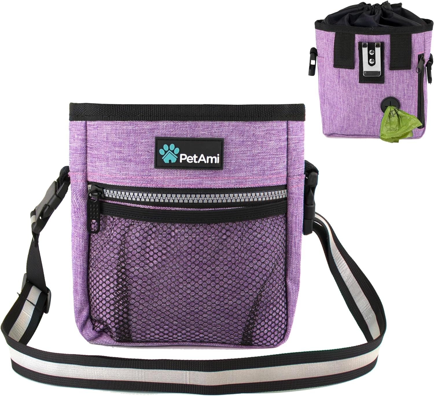 Deluxe Dog Training Pouch with Shoulder/Waist Strap and Built-In Poop Bag Dispenser | Dog Treat Training Bag for Treats Kibbles Pet Toys | Collapsible Food/Water Bowl Included