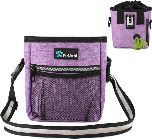 Deluxe Dog Training Pouch with Shoulder/Waist Strap and Built-In Poop Bag Dispenser | Dog Treat Training Bag for Treats Kibbles Pet Toys | Collapsible Food/Water Bowl Included