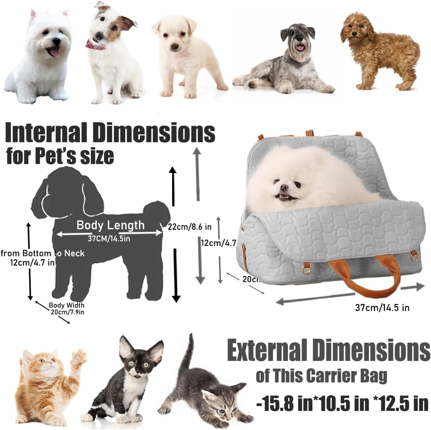 Small Dog Bag Woman Totes Style,Dual Use,Car Safety Seat for Pets,Puppy Kennel Purse,Soft Cat Carrier,Soft Cushion,Trained Gentle Pets Tote Outdoor (Grey)