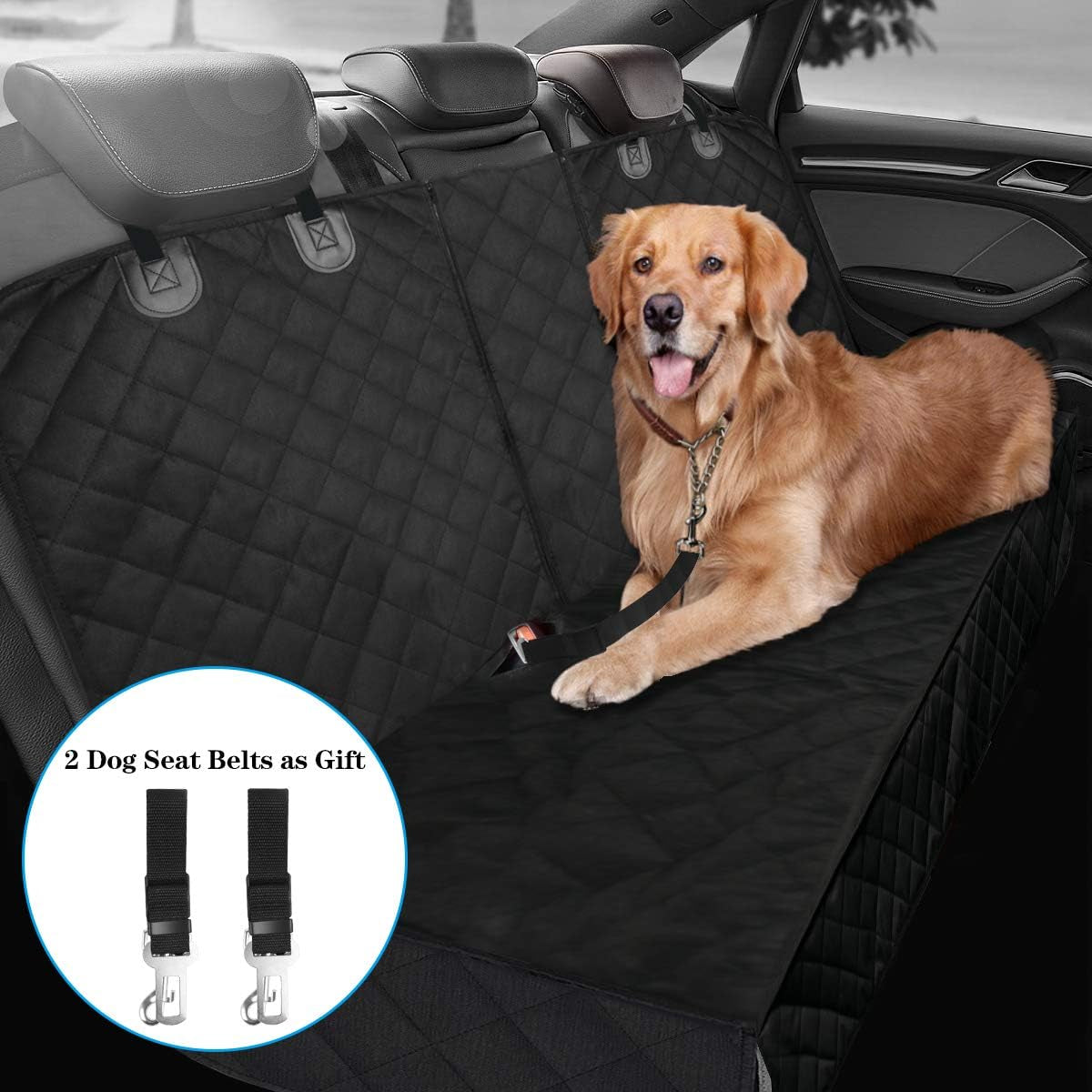 Dog Car Seat Covers Pet Seat Cover, Waterproof Nonslip Bench Rear Seat Cover Compatible for Middle Seat Belt Fits Most Cars Trucks and Suvs Mpvs, Bucket Bench Available