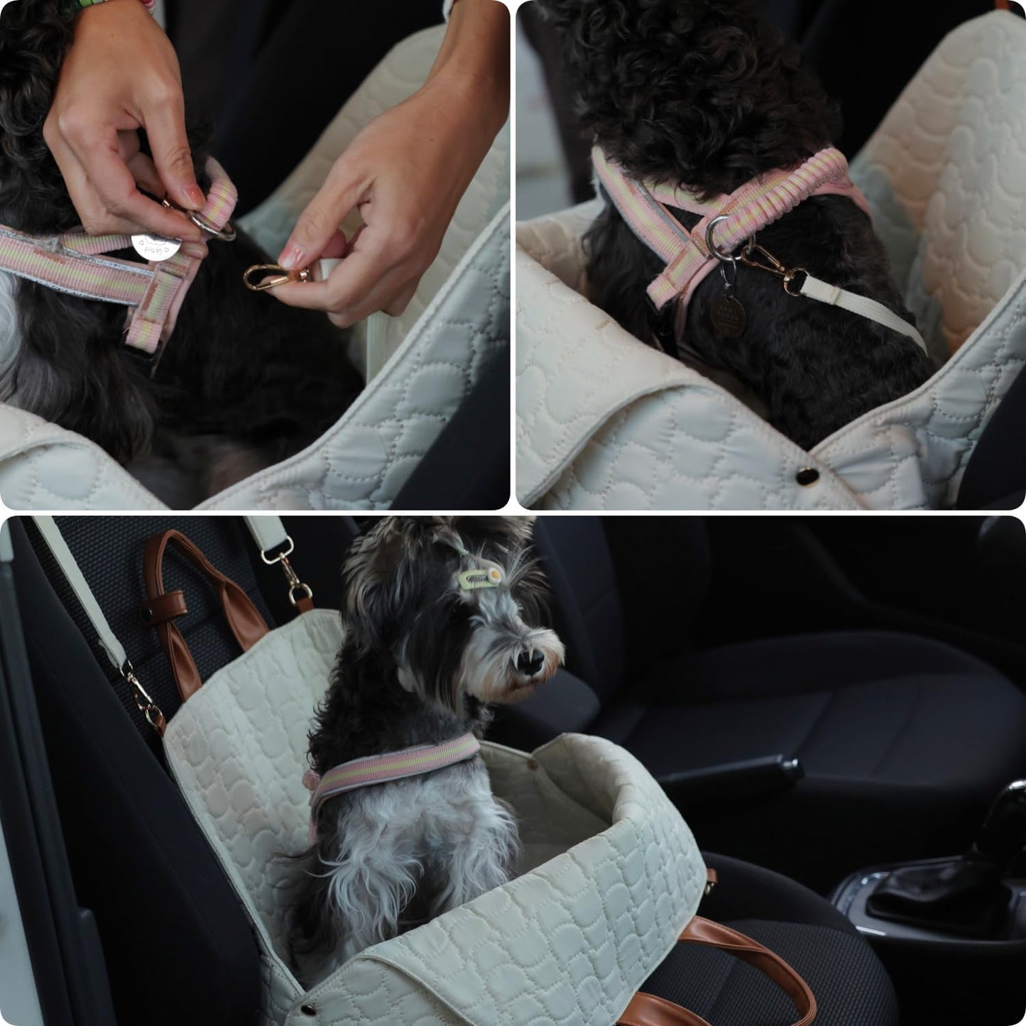 Small Dog Bag Woman Totes Style,Dual Use,Car Safety Seat for Pets,Puppy Kennel Purse,Soft Cat Carrier,Soft Cushion,Trained Gentle Pets Tote Outdoor (Grey)