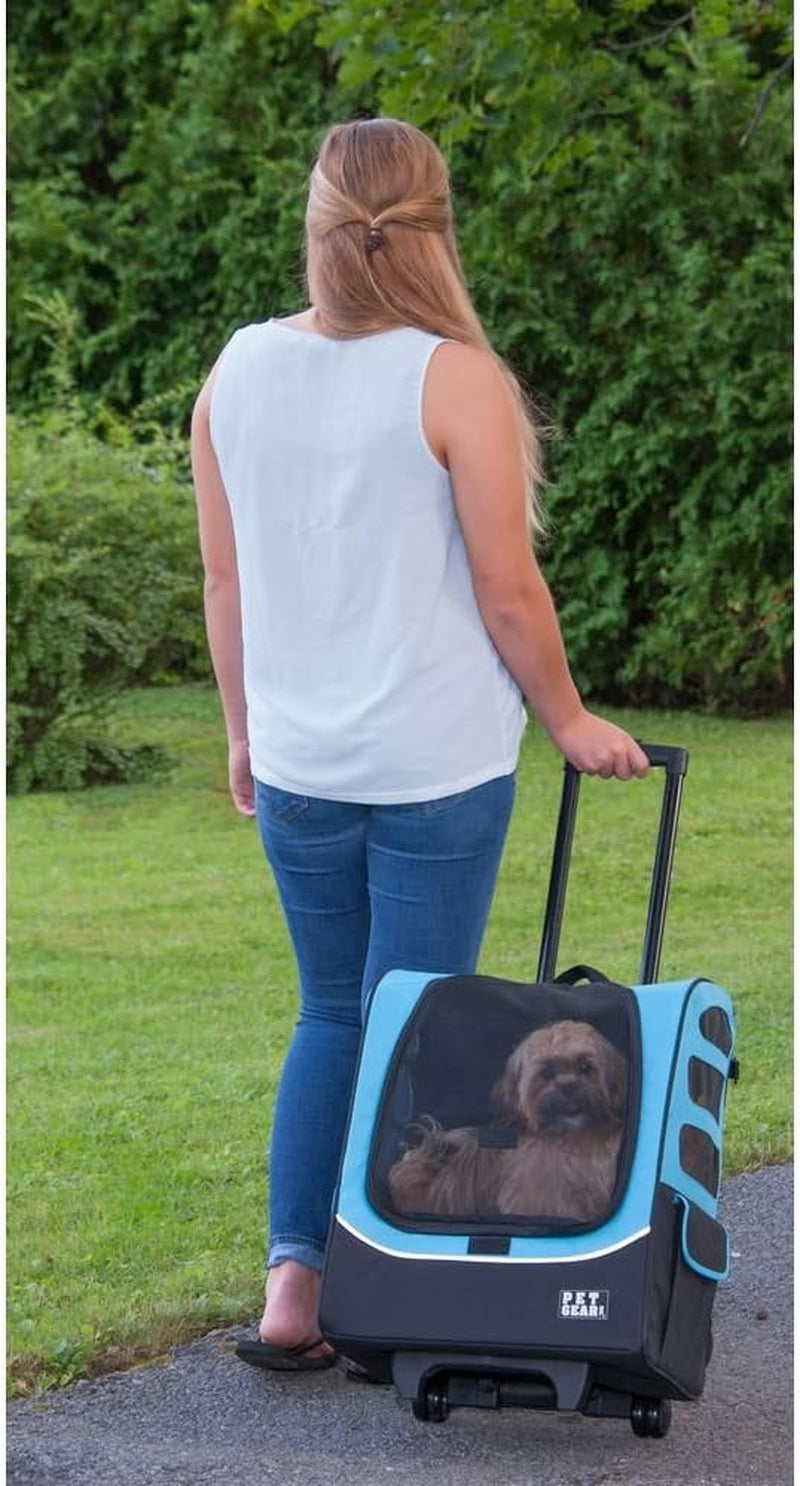 Pet Gear I-GO2 Roller Backpack, Travel Carrier, Car Seat for Cats/Dogs, Mesh Ventilation, Included Tether, Telescoping Handle, Storage Pouch