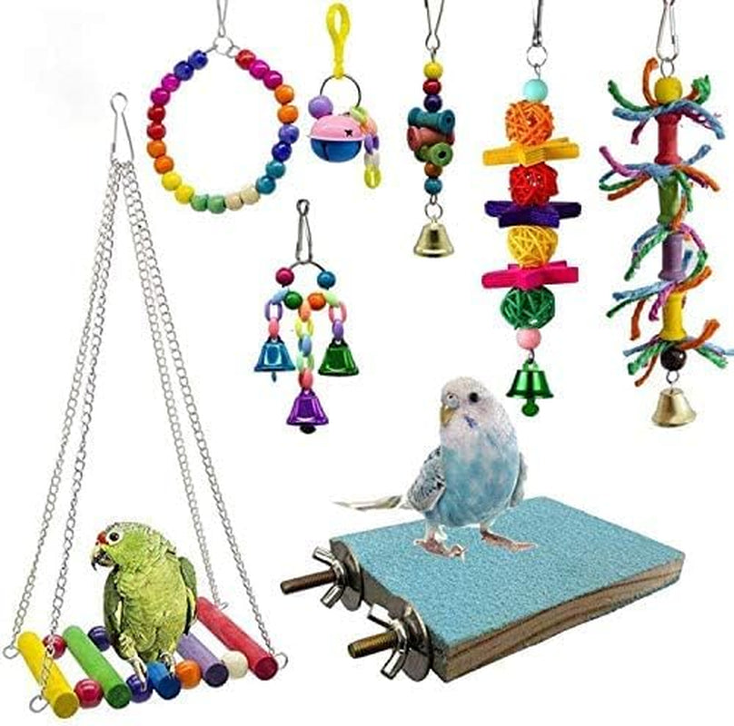 8 Packs Bird Swing Chewing Toys- Parrot Hammock Bell Toys Suitable for Small Parakeets, Cockatiels, Conures, Finches,Budgie,Macaws, Parrots, Love Birds