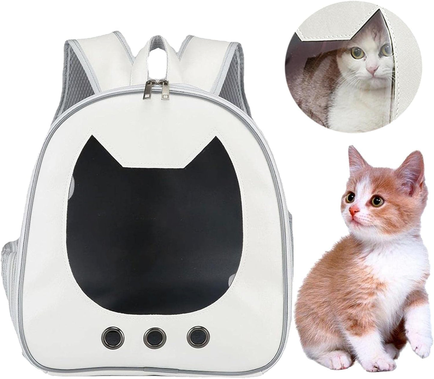 Durable Carrier Backpack Ventilated Transparent Portable Large Carrying Backpack for Small Pets Outdoor Walking (White)
