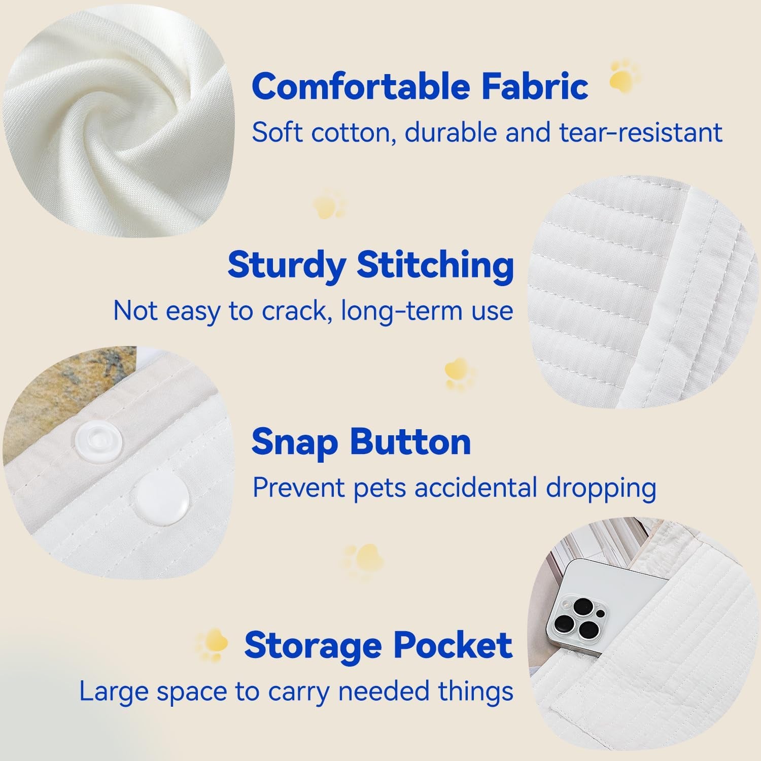 Dog Sling Carrier for Small Dogs Cats, Ultra-Comfortable Dog Carrier Sling up to 10Lbs, Hand-Free Widened Strap Dog Purse for Cat & Puppy, Dog Pouch Carrier Built-In Safety Leash (White)