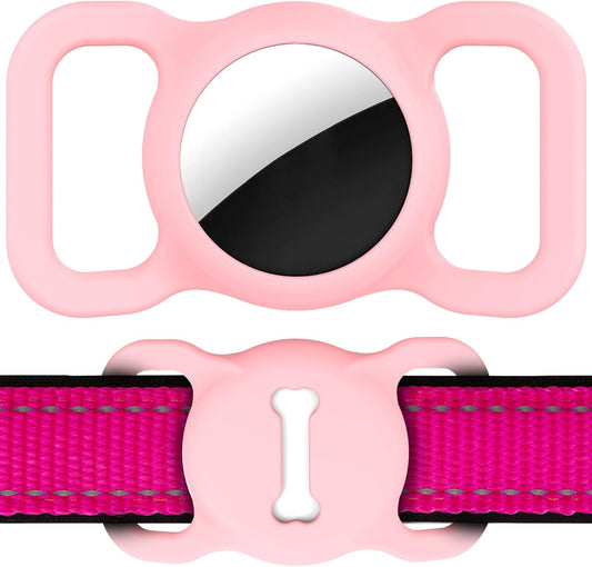 Air Tag Case for Air Tag, Air Tag Protective Cat Dog Collar Airtags Holder,Silicone Airtag GPS Tracking Accessories,Air Tags with Bone Pattern (1 Pack(Pink))
