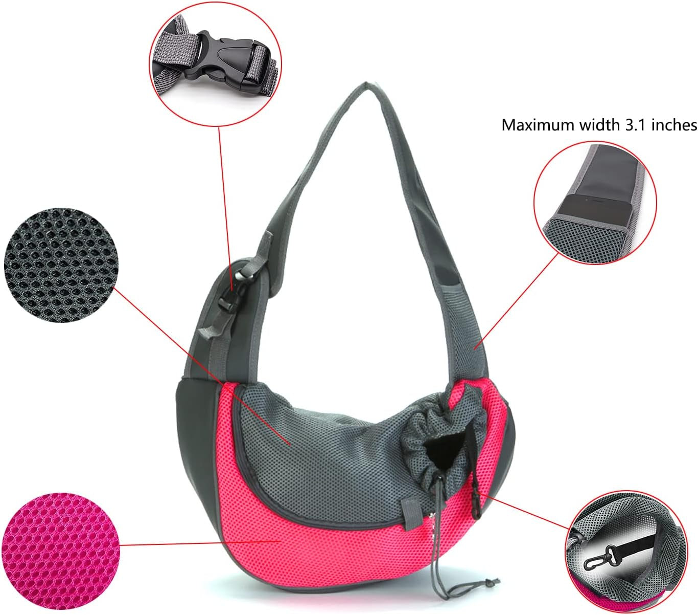 Pet Sling Carrier for Small Dogs Cats Breathable Mesh Travelling Hands-Free Puppy Backpack(Fits Approximately 3 Lbs to 6 Lb Pets)(Rose Red)