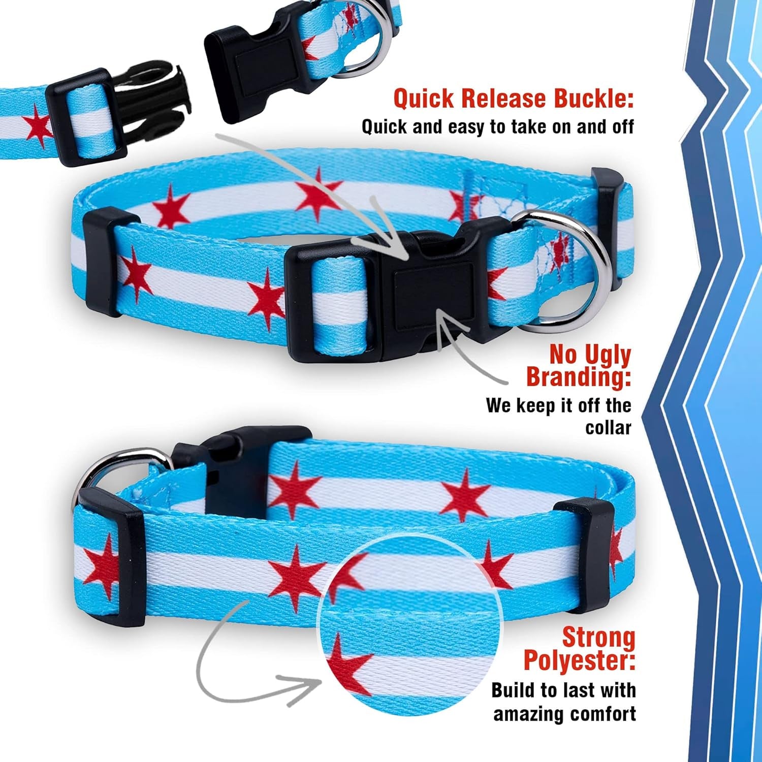 Chicago Flag Dog Collar (Chicago Big Stars, Medium)