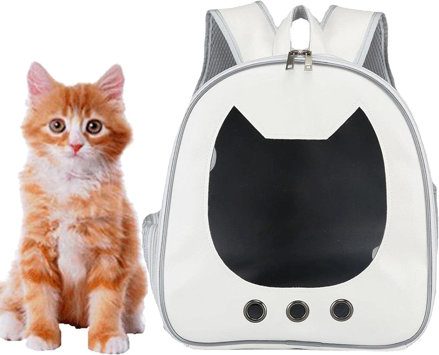 Durable Carrier Backpack Ventilated Transparent Portable Large Carrying Backpack for Small Pets Outdoor Walking (White)
