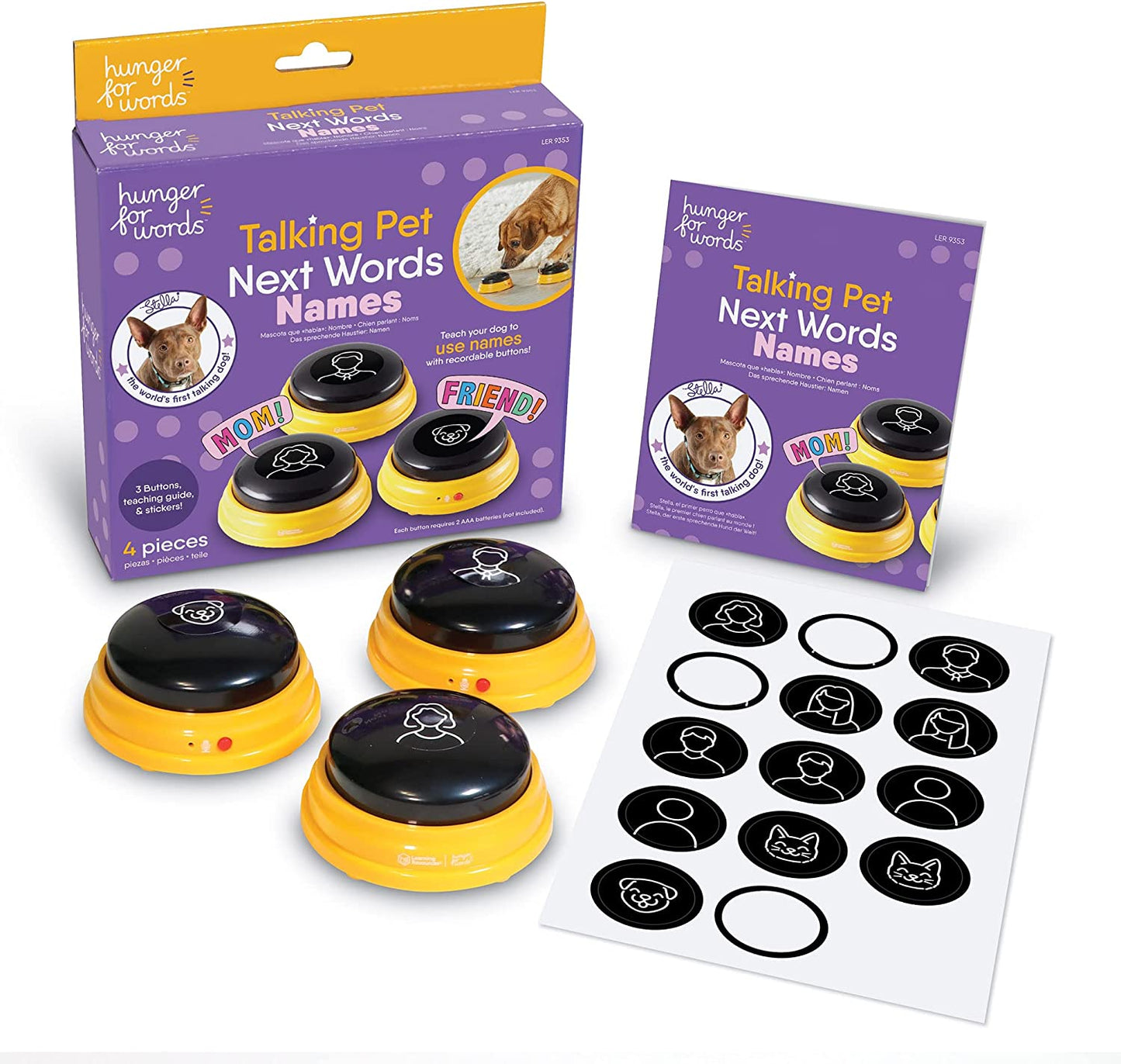 Talking Pet Next Words Names - 3Pc Dog Talking Recordable Button Set, Dog Buttons for Communication | Games & Stuff for Dogs