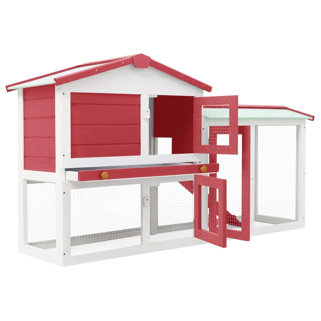 NNEVL Outdoor Large Rabbit Hutch Red and White 145x45x85 cm Wood