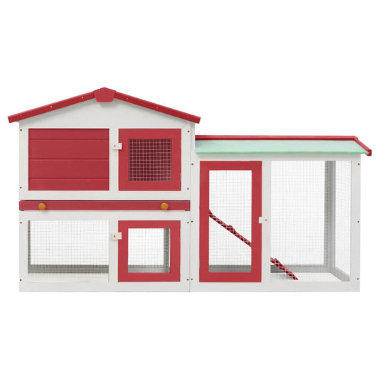 NNEVL Outdoor Large Rabbit Hutch Red and White 145x45x85 cm Wood