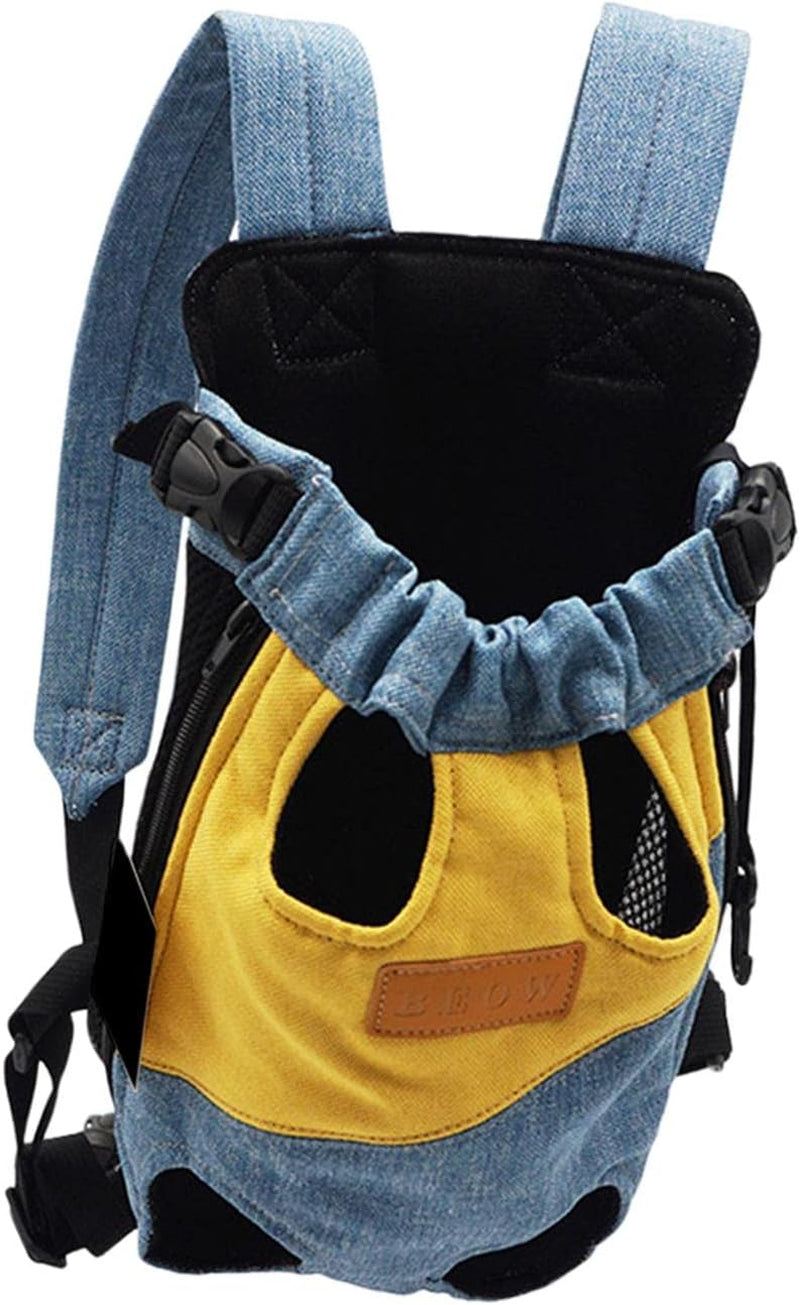 Pet Carrier Backpack Cat Chest Bag Portable Shoulder Strap Front Carrier Legs Out for Walking Hiking Camping (L Yellow Blue)