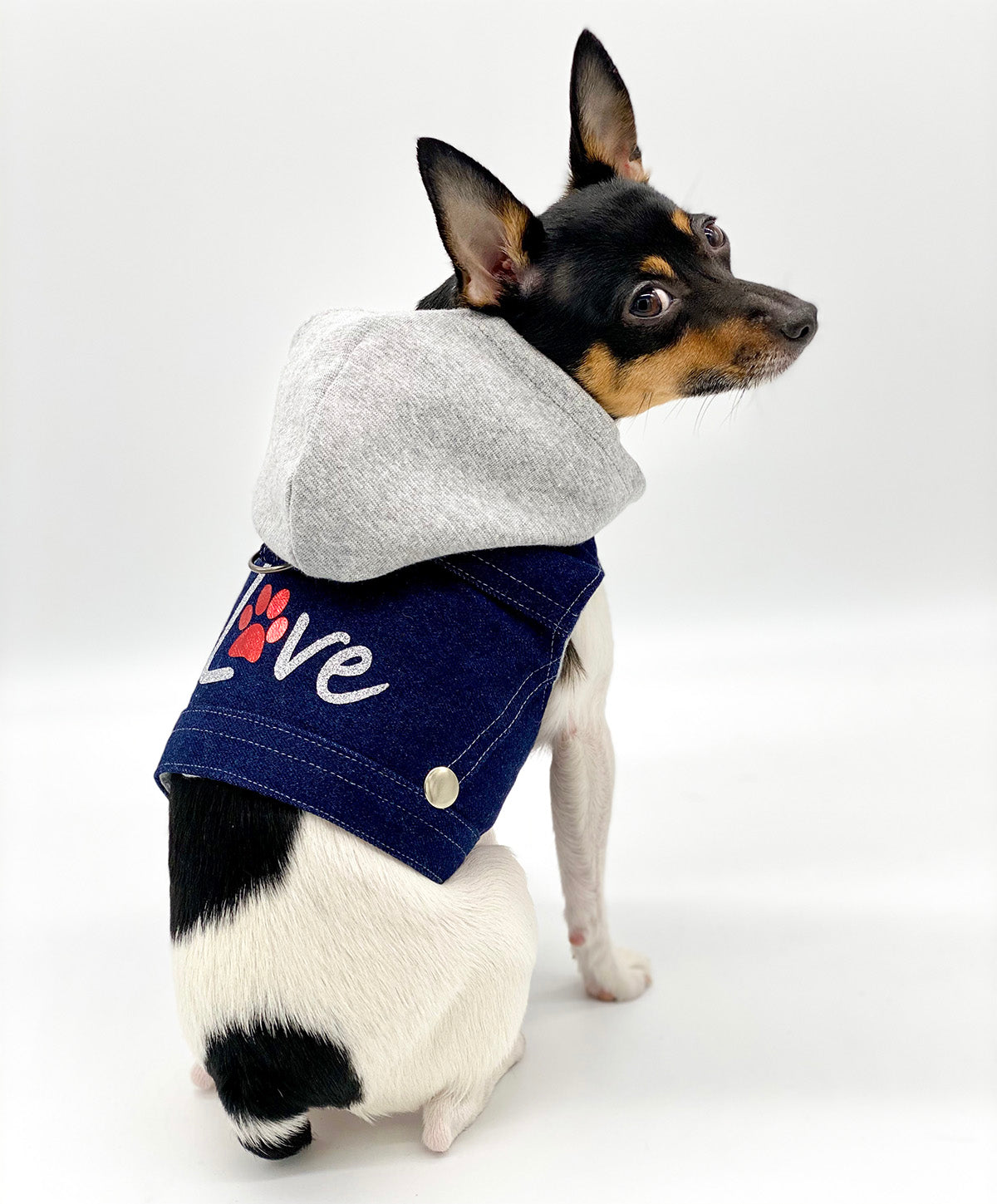 Denim Hoodie "Love" Harness Vest – Gray