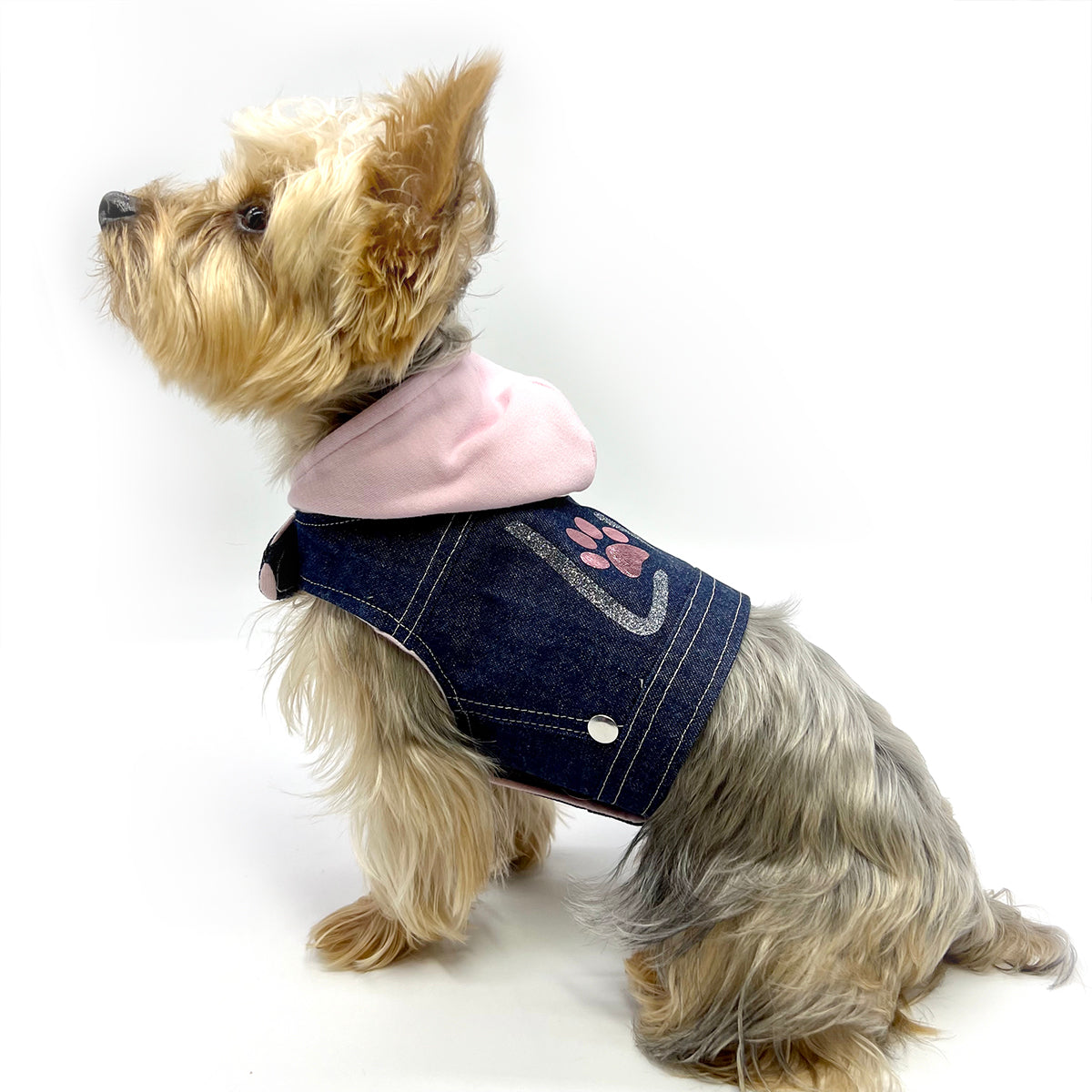 Denim Hoodie "Love" Harness Vest – Pink
