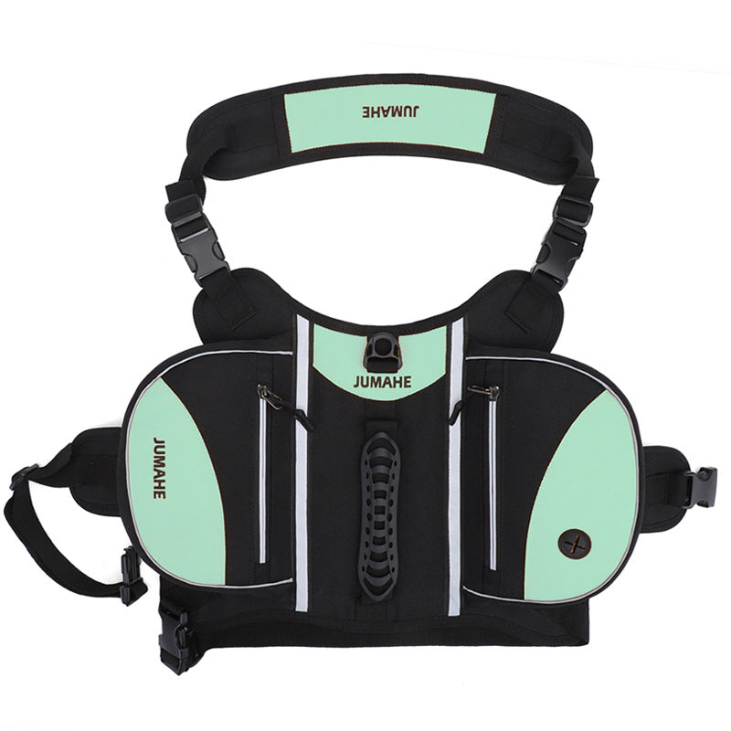 NNEDSZ Green Reflective Dog Saddle Harness with Storage Bags - Adjustable Pet Backpack for Outdoor Adventures