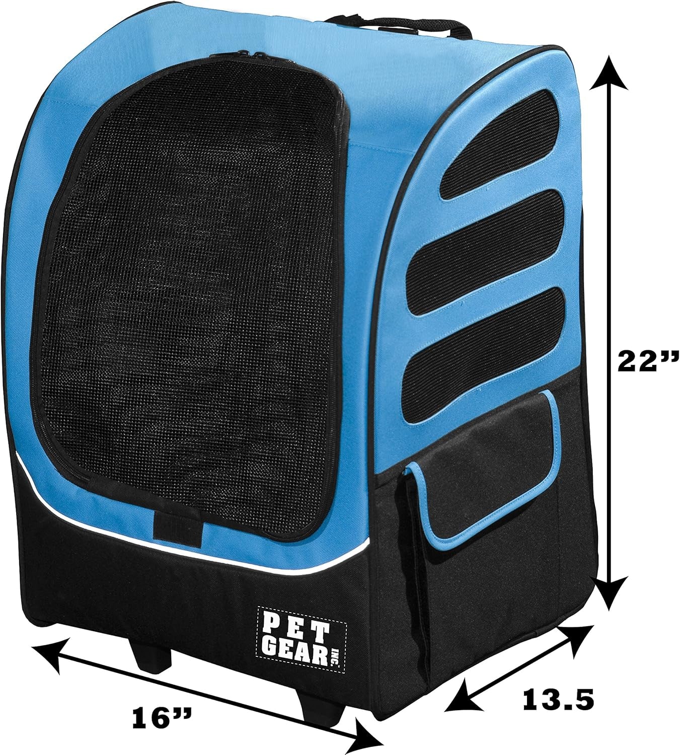 Pet Gear I-GO2 Roller Backpack, Travel Carrier, Car Seat for Cats/Dogs, Mesh Ventilation, Included Tether, Telescoping Handle, Storage Pouch