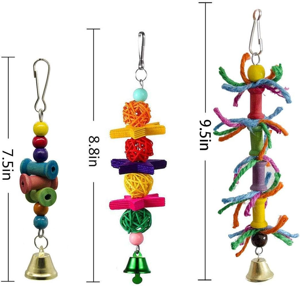 8 Packs Bird Swing Chewing Toys- Parrot Hammock Bell Toys Suitable for Small Parakeets, Cockatiels, Conures, Finches,Budgie,Macaws, Parrots, Love Birds