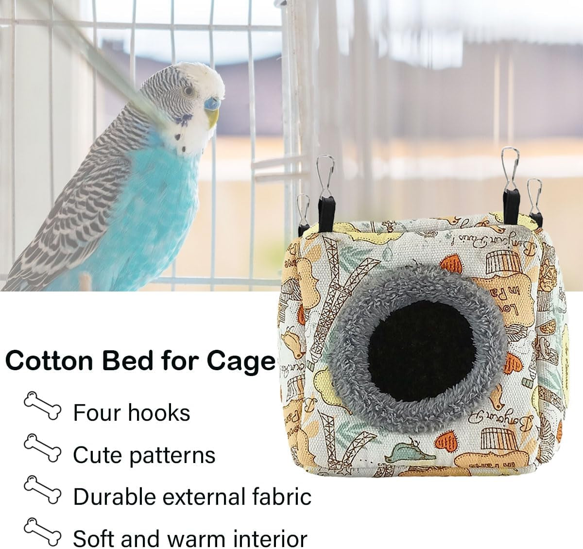 Bird Plush Nest Bed - Hanging Soft and Warm Hammock for Birds Parrot Parakeet Cockatiel Conure Hamster Rat Squirrels Etc
