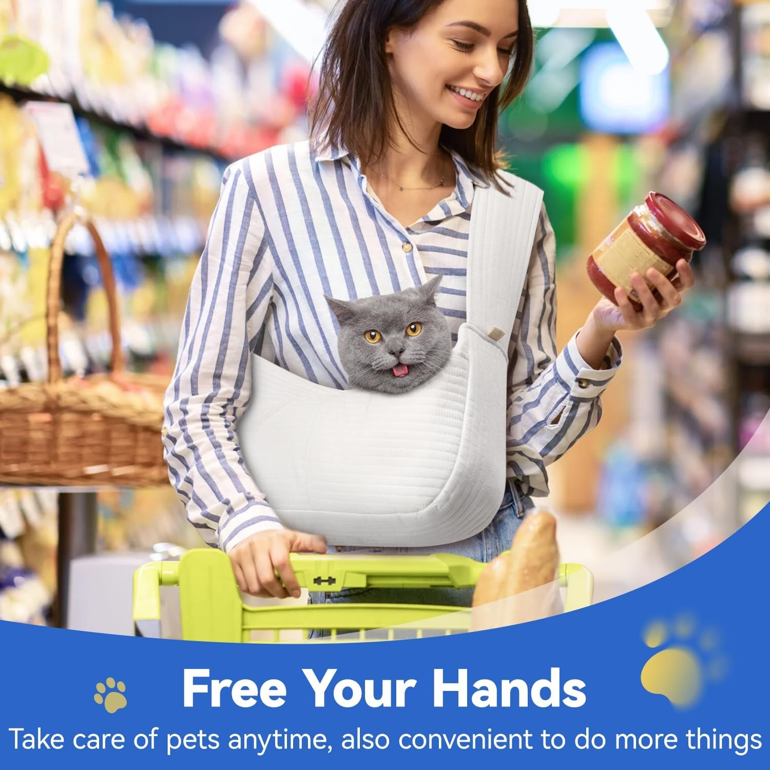 Dog Sling Carrier for Small Dogs Cats, Ultra-Comfortable Dog Carrier Sling up to 10Lbs, Hand-Free Widened Strap Dog Purse for Cat & Puppy, Dog Pouch Carrier Built-In Safety Leash (White)