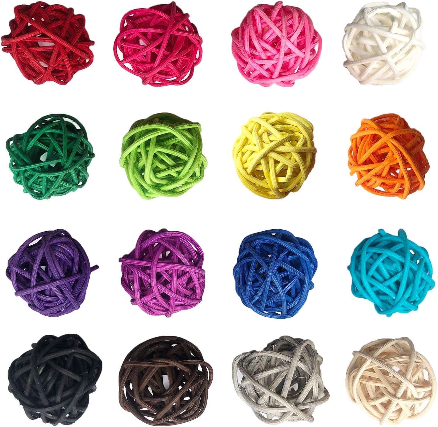 Rattan Balls 32 Pack 1.2 Inch Wicker Ball Birds Quaker Parrot Parakeet Chewing Pet Bite Ball for Budgies Conures Hamsters Ball Orbs Crafts DIY Accessories Vase Fillers (Multi-Colored)