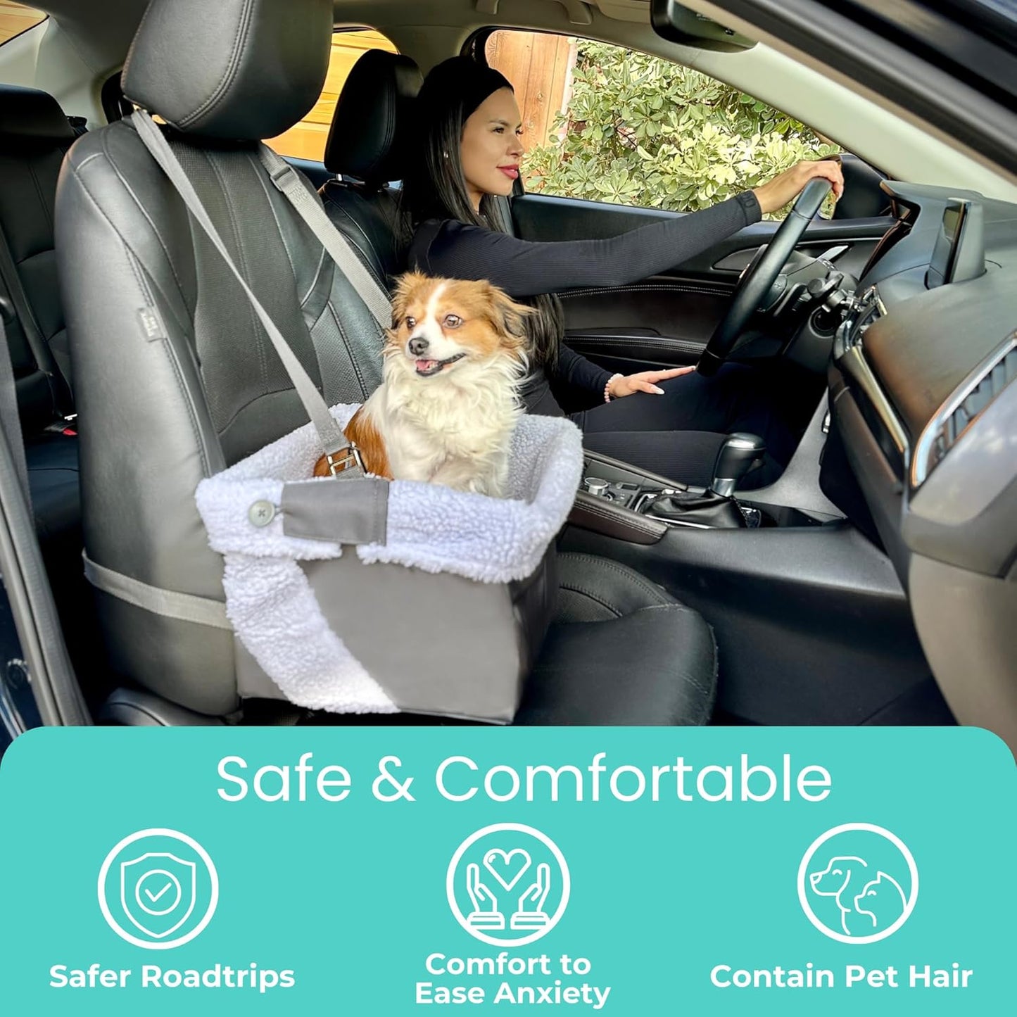 Dog Car Seat for Small Dogs - Grey Dog Booster Seat- Washable, Adjustable and Collapsible Pet Travel Carrier Bed- Includes Safety Seat Belt Tether for Small Dogs, Puppies and Pets up to 18 Lbs