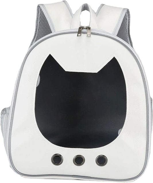 Durable Carrier Backpack Ventilated Transparent Portable Large Carrying Backpack for Small Pets Outdoor Walking (White)