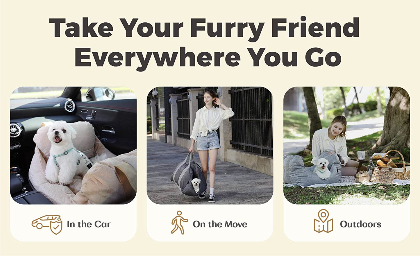 Dog Car Seat, Puppy Booster Seat, Travel Carrier Bed for Small and Medium Pets