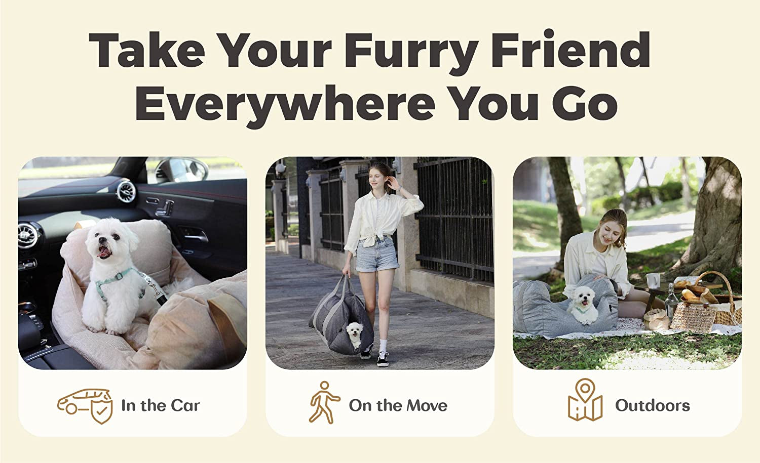 Dog Car Seat, Puppy Booster Seat, Travel Carrier Bed for Small and Medium Pets